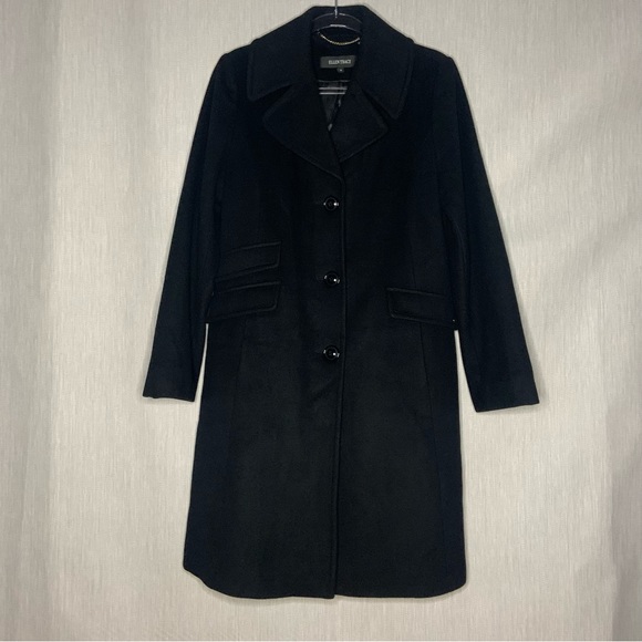 Ellen Tracy Wool Blend Black Trench Long Coat Single Breasted | Size 10 - Picture 6 of 17
